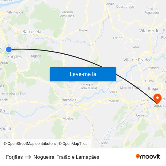 Forjães to Nogueira, Fraião e Lamaçães map