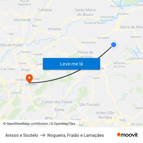 Anissó e Soutelo to Nogueira, Fraião e Lamaçães map