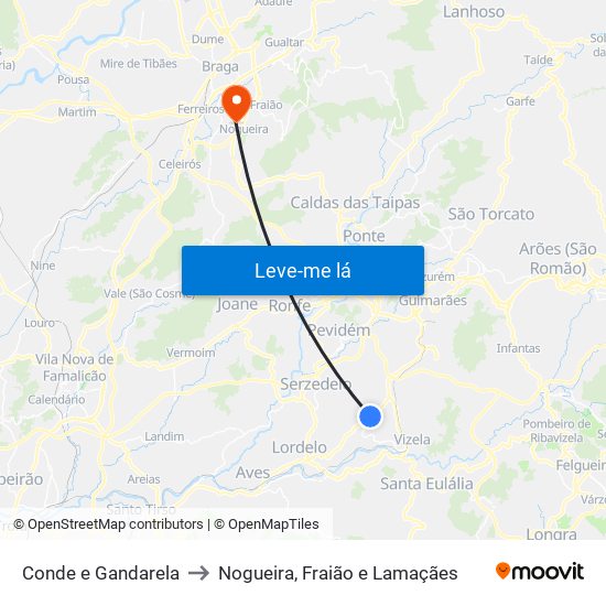 Conde e Gandarela to Nogueira, Fraião e Lamaçães map
