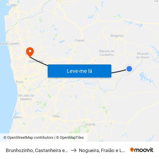 Brunhozinho, Castanheira e Sanhoane to Nogueira, Fraião e Lamaçães map