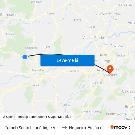 Tamel (Santa Leocádia) e Vilar do Monte to Nogueira, Fraião e Lamaçães map