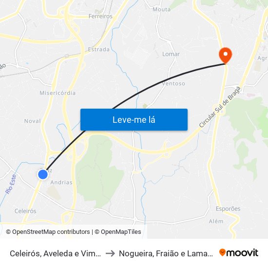 Celeirós, Aveleda e Vimieiro to Nogueira, Fraião e Lamaçães map