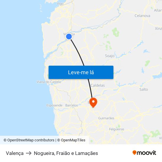 Valença to Nogueira, Fraião e Lamaçães map
