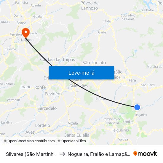 Silvares (São Martinho) to Nogueira, Fraião e Lamaçães map