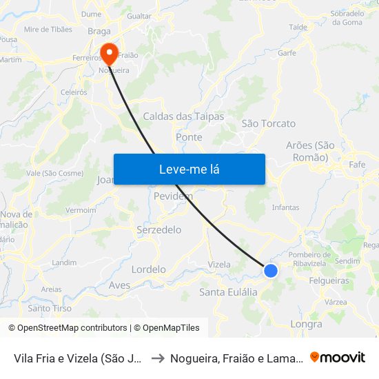 Vila Fria e Vizela (São Jorge) to Nogueira, Fraião e Lamaçães map