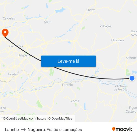 Larinho to Nogueira, Fraião e Lamaçães map