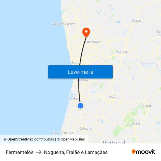 Fermentelos to Nogueira, Fraião e Lamaçães map