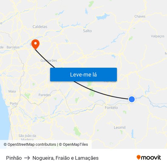 Pinhão to Nogueira, Fraião e Lamaçães map