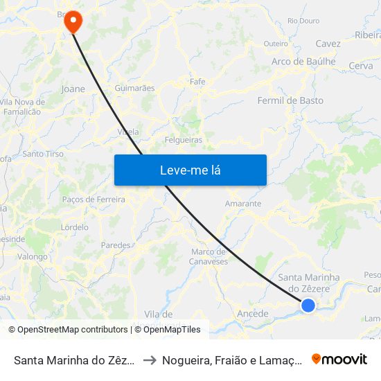 Santa Marinha do Zêzere to Nogueira, Fraião e Lamaçães map