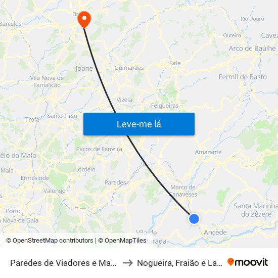 Paredes de Viadores e Manhuncelos to Nogueira, Fraião e Lamaçães map