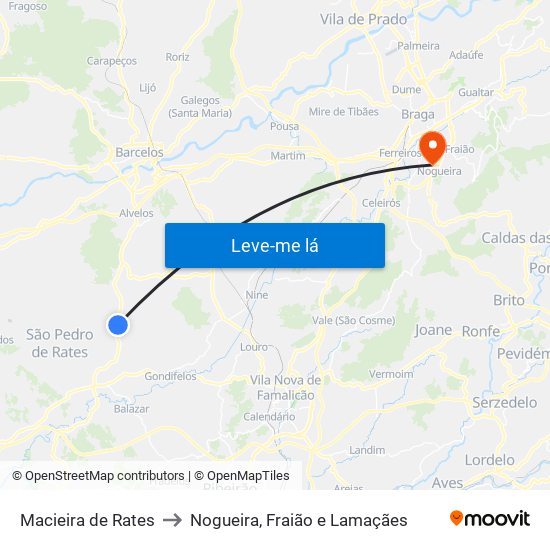 Macieira de Rates to Nogueira, Fraião e Lamaçães map