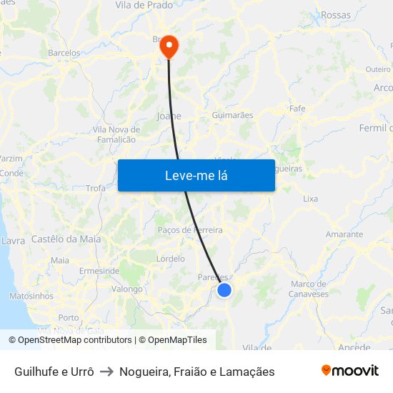 Guilhufe e Urrô to Nogueira, Fraião e Lamaçães map