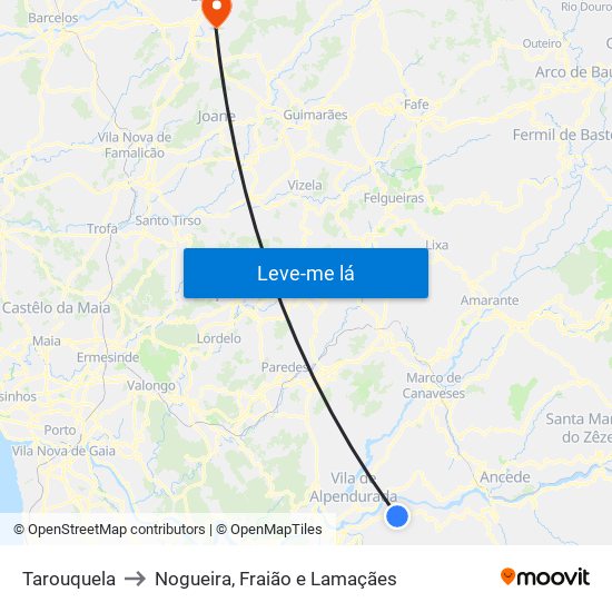 Tarouquela to Nogueira, Fraião e Lamaçães map