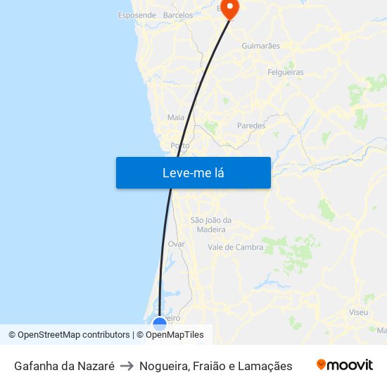 Gafanha da Nazaré to Nogueira, Fraião e Lamaçães map