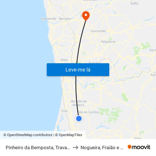 Pinheiro da Bemposta, Travanca e Palmaz to Nogueira, Fraião e Lamaçães map