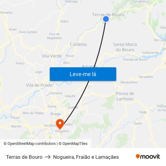 Terras de Bouro to Nogueira, Fraião e Lamaçães map