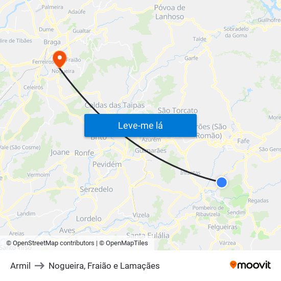 Armil to Nogueira, Fraião e Lamaçães map