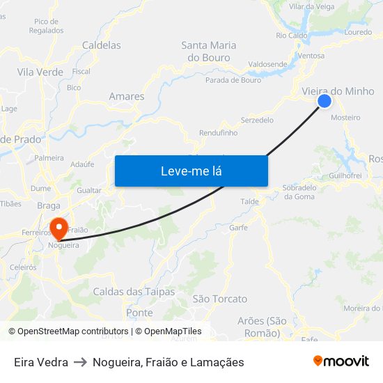 Eira Vedra to Nogueira, Fraião e Lamaçães map