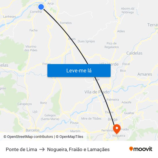 Ponte de Lima to Nogueira, Fraião e Lamaçães map