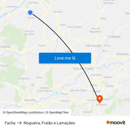 Facha to Nogueira, Fraião e Lamaçães map