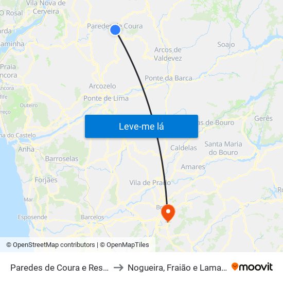 Paredes de Coura e Resende to Nogueira, Fraião e Lamaçães map