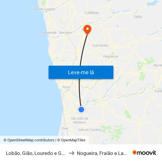 Lobão, Gião, Louredo e Guisande to Nogueira, Fraião e Lamaçães map