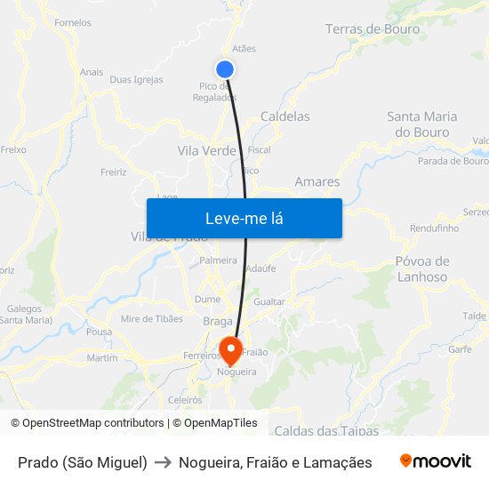 Prado (São Miguel) to Nogueira, Fraião e Lamaçães map