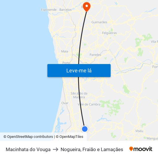 Macinhata do Vouga to Nogueira, Fraião e Lamaçães map