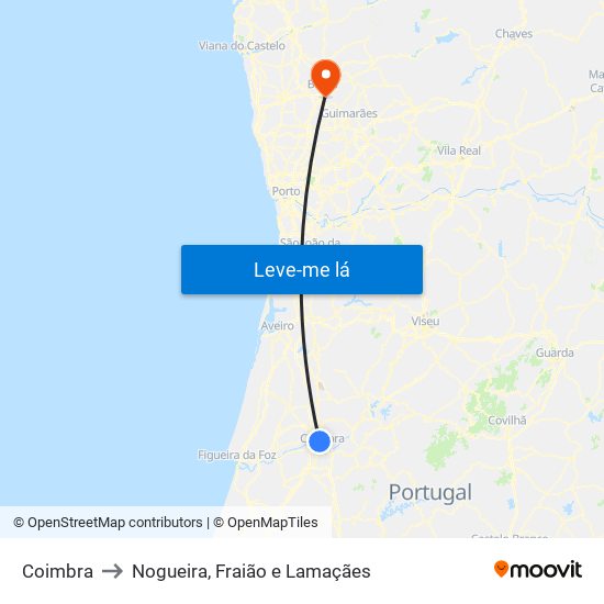 Coimbra to Nogueira, Fraião e Lamaçães map