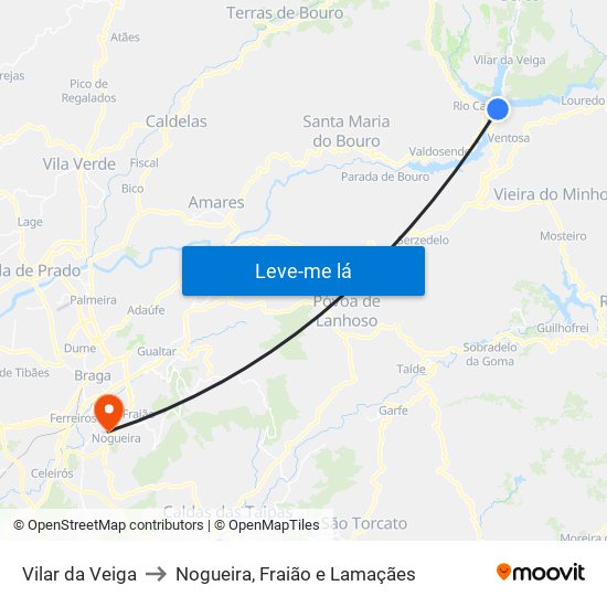 Vilar da Veiga to Nogueira, Fraião e Lamaçães map