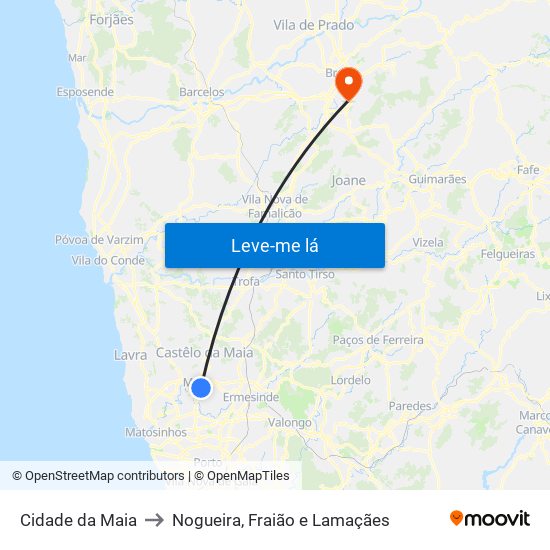 Cidade da Maia to Nogueira, Fraião e Lamaçães map