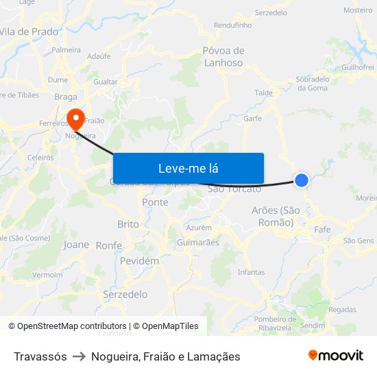 Travassós to Nogueira, Fraião e Lamaçães map