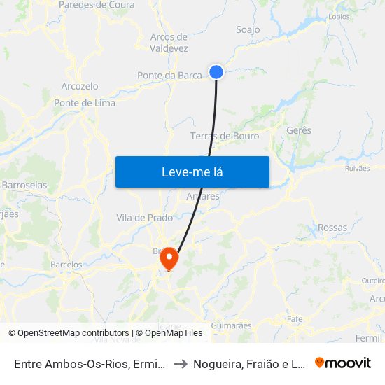 Entre Ambos-Os-Rios, Ermida e Germil to Nogueira, Fraião e Lamaçães map