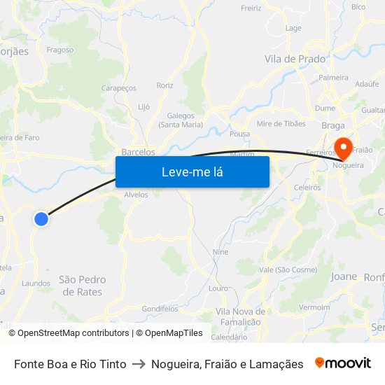 Fonte Boa e Rio Tinto to Nogueira, Fraião e Lamaçães map