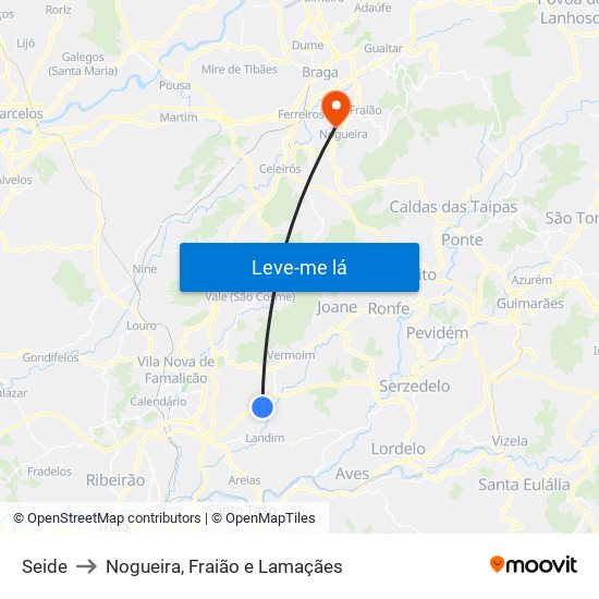 Seide to Nogueira, Fraião e Lamaçães map