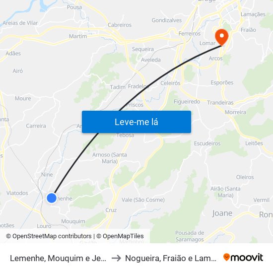 Lemenhe, Mouquim e Jesufrei to Nogueira, Fraião e Lamaçães map