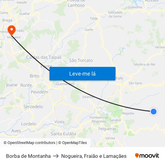 Borba de Montanha to Nogueira, Fraião e Lamaçães map