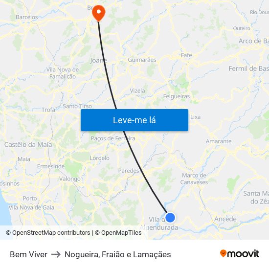 Bem Viver to Nogueira, Fraião e Lamaçães map