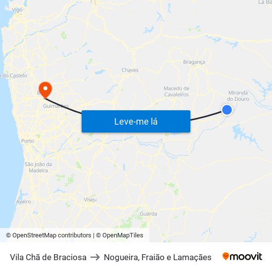 Vila Chã de Braciosa to Nogueira, Fraião e Lamaçães map