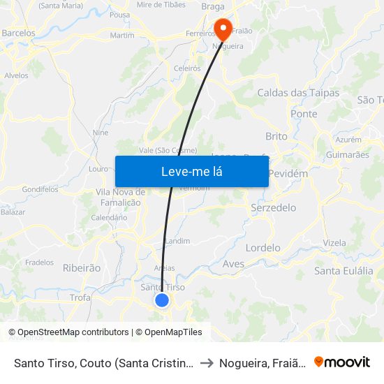 Santo Tirso, Couto (Santa Cristina e São Miguel) e Burgães to Nogueira, Fraião e Lamaçães map