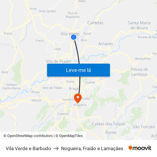 Vila Verde e Barbudo to Nogueira, Fraião e Lamaçães map