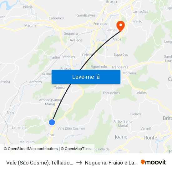 Vale (São Cosme), Telhado e Portela to Nogueira, Fraião e Lamaçães map