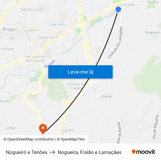 Nogueiró e Tenões to Nogueira, Fraião e Lamaçães map