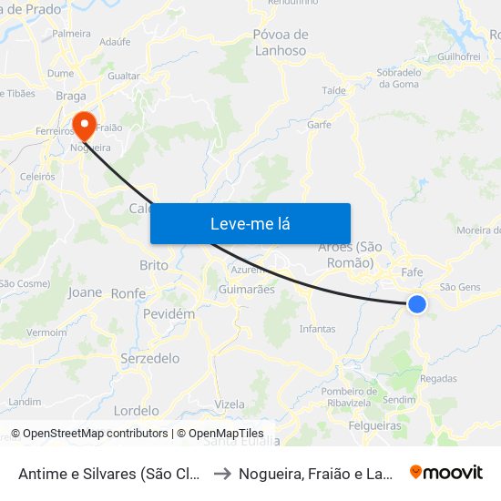 Antime e Silvares (São Clemente) to Nogueira, Fraião e Lamaçães map
