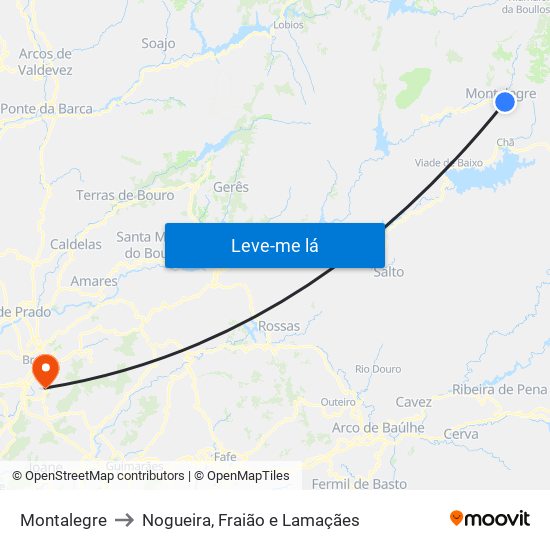 Montalegre to Nogueira, Fraião e Lamaçães map