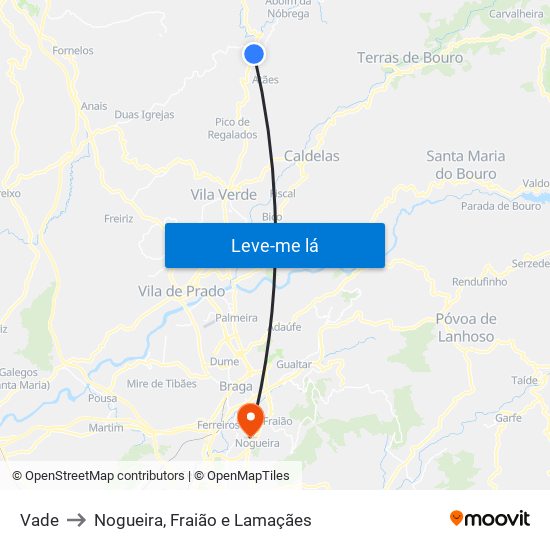 Vade to Nogueira, Fraião e Lamaçães map