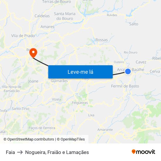 Faia to Nogueira, Fraião e Lamaçães map