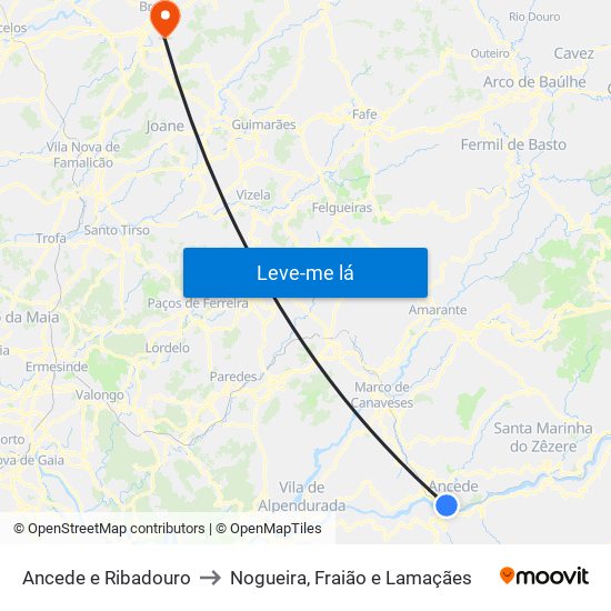 Ancede e Ribadouro to Nogueira, Fraião e Lamaçães map
