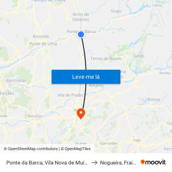 Ponte da Barca, Vila Nova de Muía e Paço Vedro de Magalhães to Nogueira, Fraião e Lamaçães map