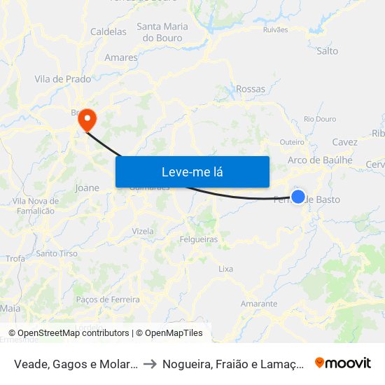 Veade, Gagos e Molares to Nogueira, Fraião e Lamaçães map